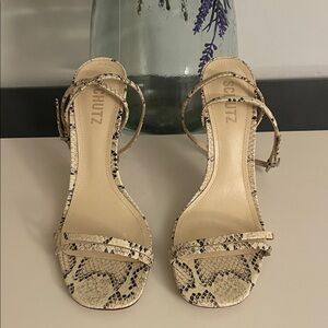 SCHUTZ Snake Print Strappy Heels
